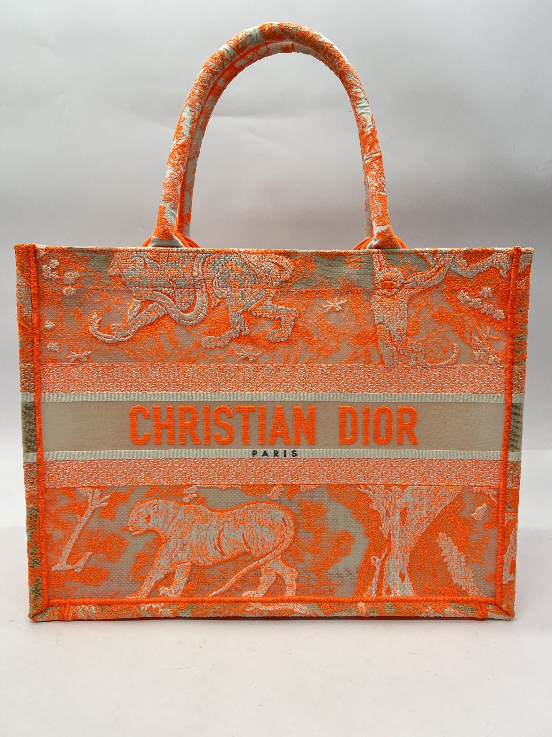 Medium Book Tote Linen Orange Toile De Jouy