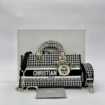Lady D-Joy Medium Canvas Houndstooth Black White GHW