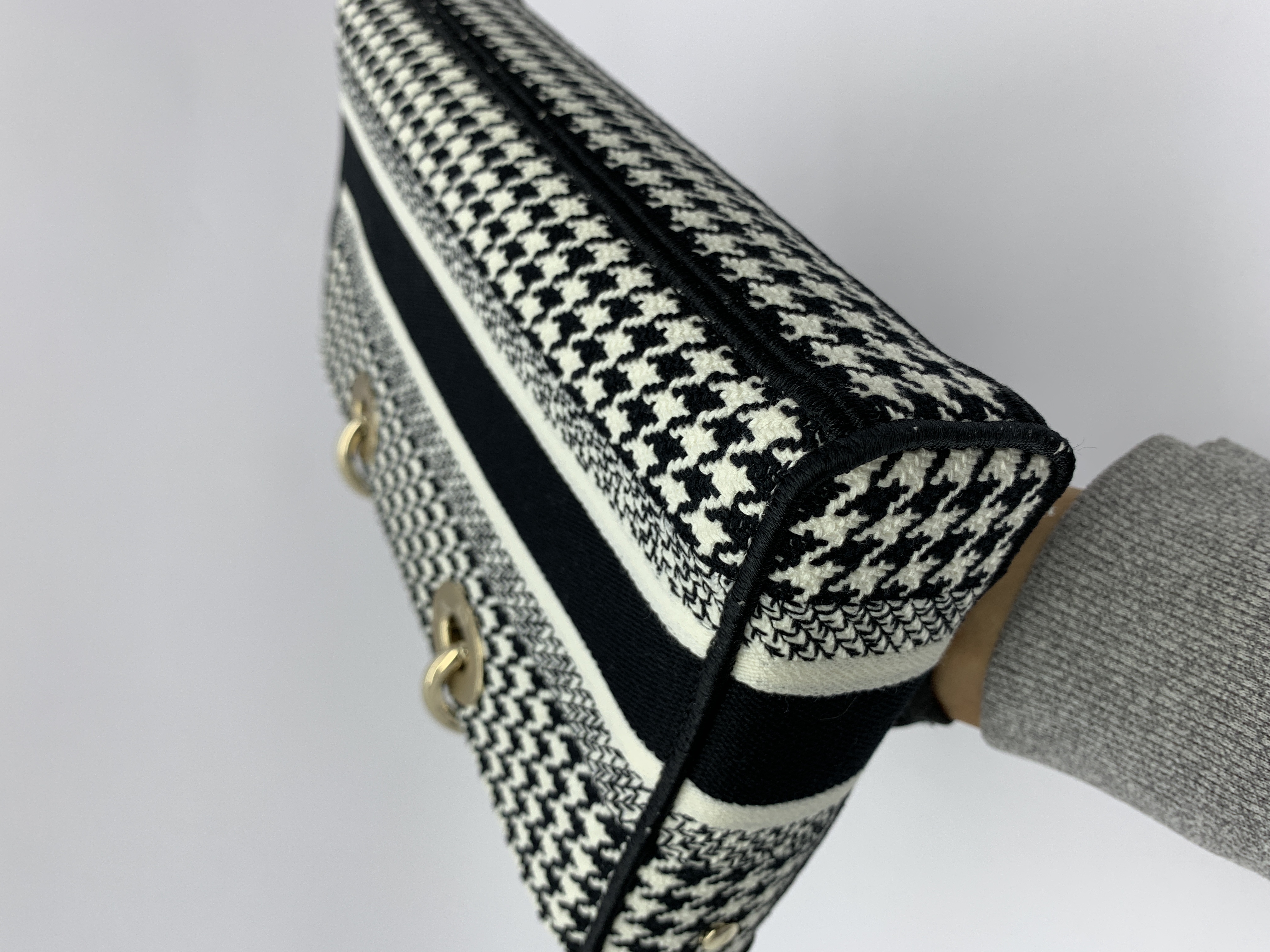 Lady D-Joy Medium Canvas Houndstooth Black White GHW